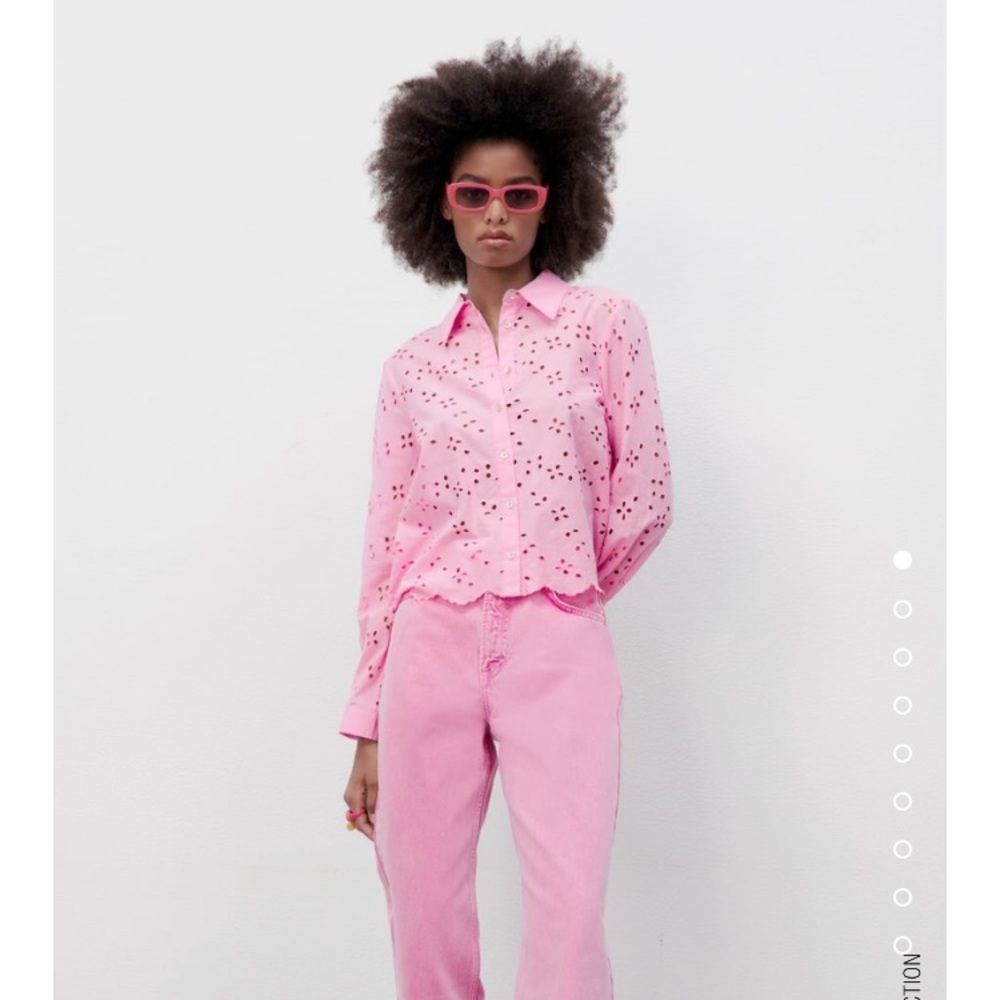 Openwork embroidered shirt